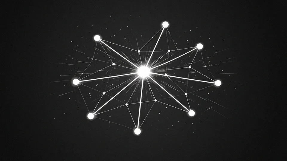 A central node with branching connections in a wireframe style, symbolizing expanded use cases.