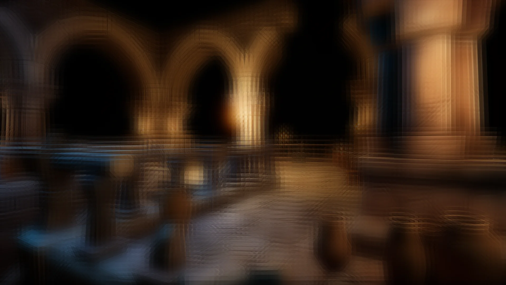 A dungeon lit by torches, softened with a box blur effect.