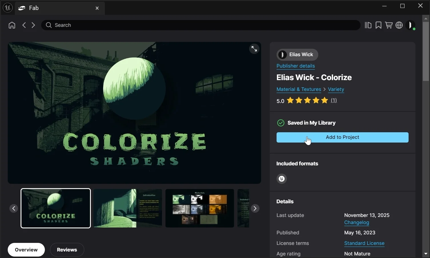 Showing the Elias Wick Colorize Effects on the Fab platform.