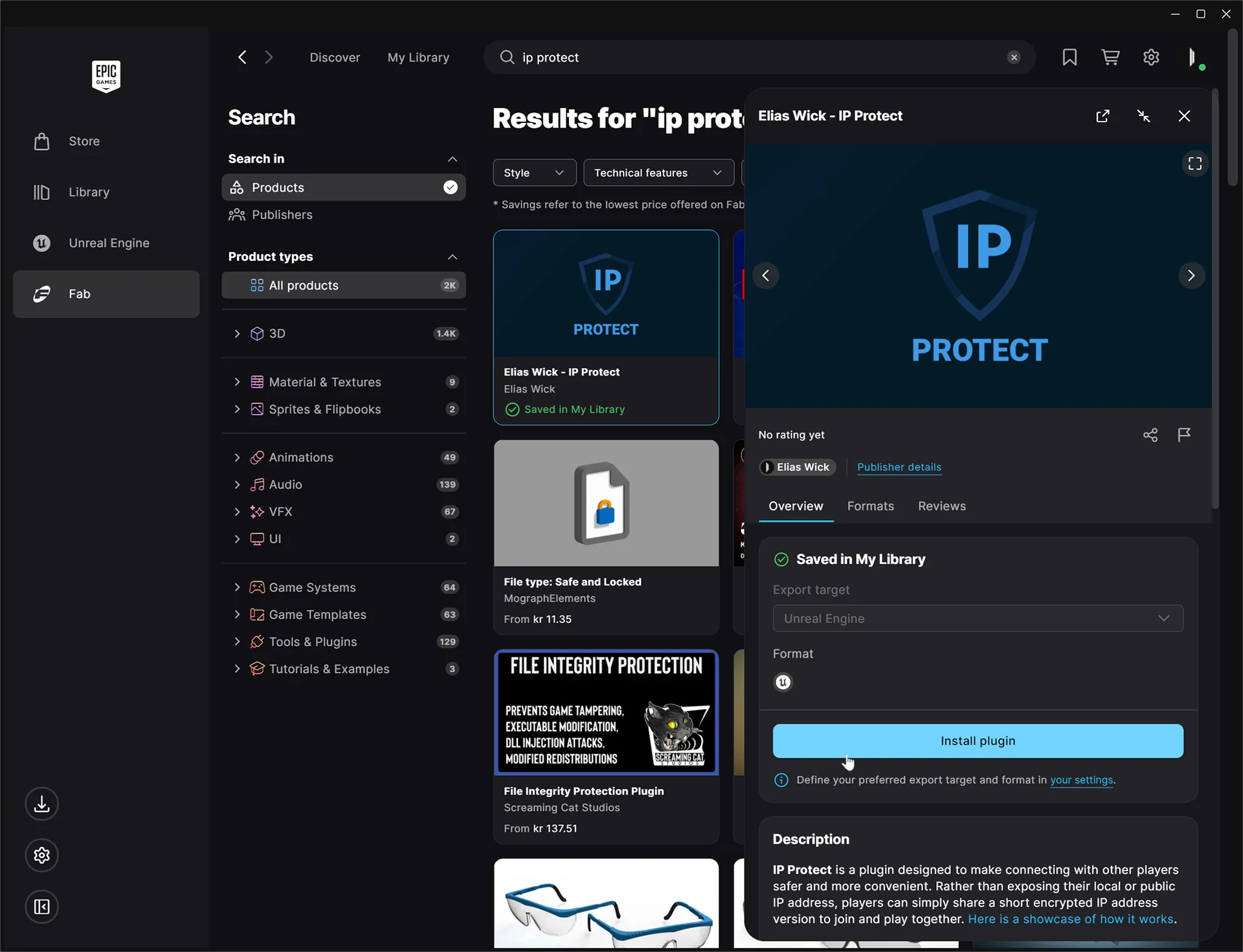 Epic Games Launcher Fab window for installing plugins.