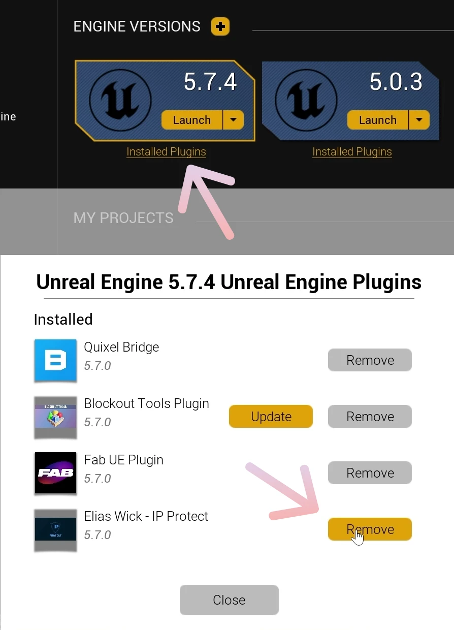 Showcasing how to uninstall plugins from Unreal Engine.