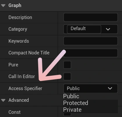 Showcasing how to change access specifiers in Unreal Engine.
