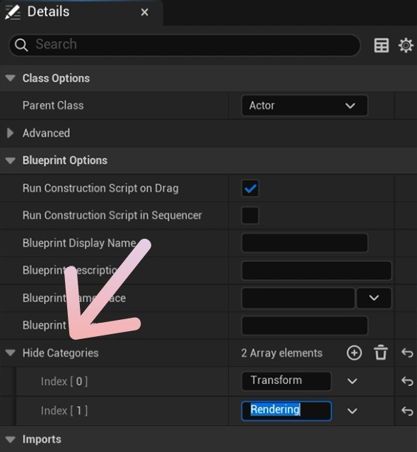 Showcasing how to hide actor categories in Unreal Engine.