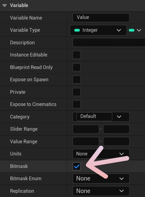 Showcasing how to enable the bitmask on integers in Unreal Engine.