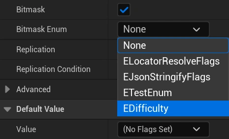 Showcasing how to set the bitmask enums on the integer variable in Unreal Engine.
