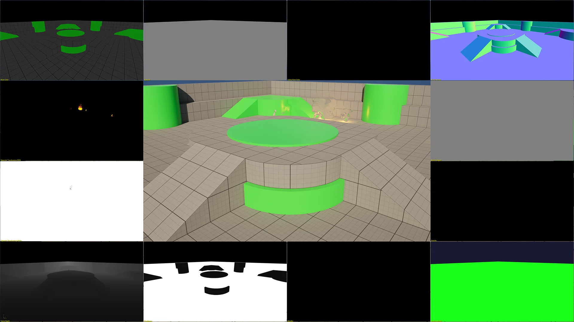 Showcasing Unreal Engine's Buffer Overview visualization mode.