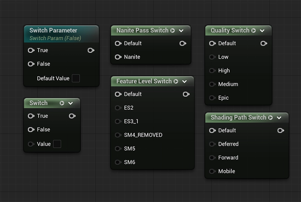 Showcasing some of the Material Editor switch nodes in Unreal Engine.