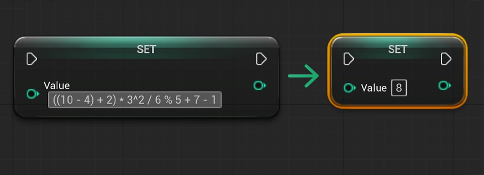 Showcasing how to write math expression in blueprint nodes in Unreal Engine.