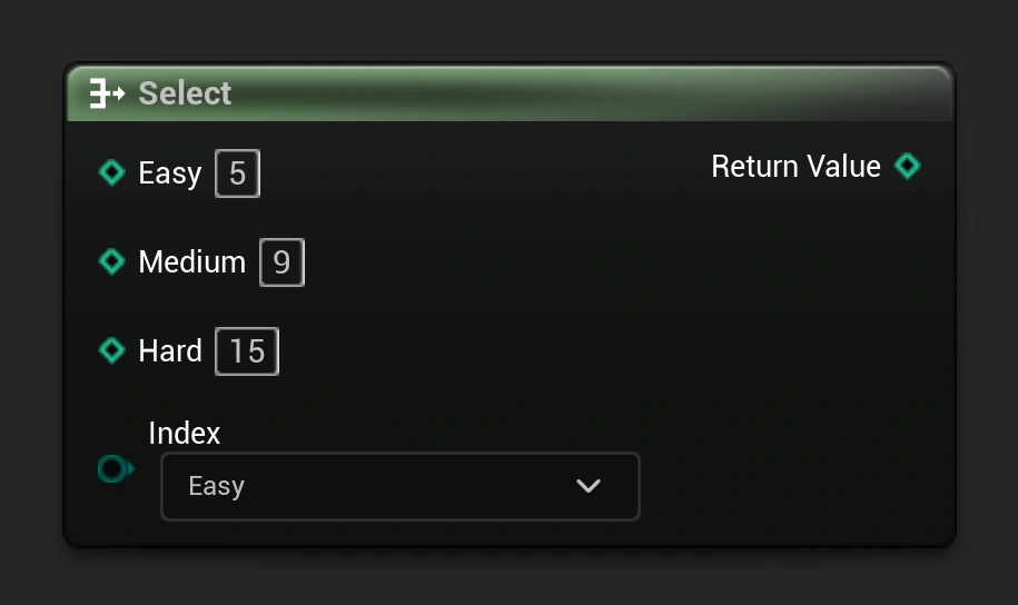Showcasing the enumeration select node in Unreal Engine.
