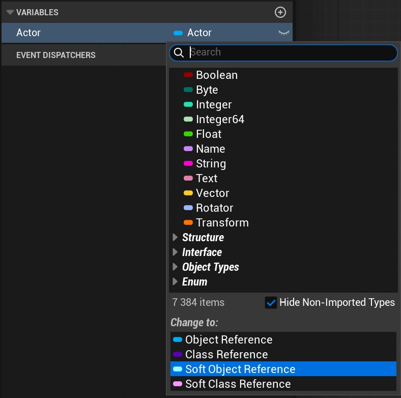 Showcasing how to change hard to soft reference in Unreal Engine.