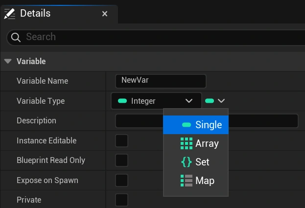 Showcasing the different variable container types in Unreal Engine.