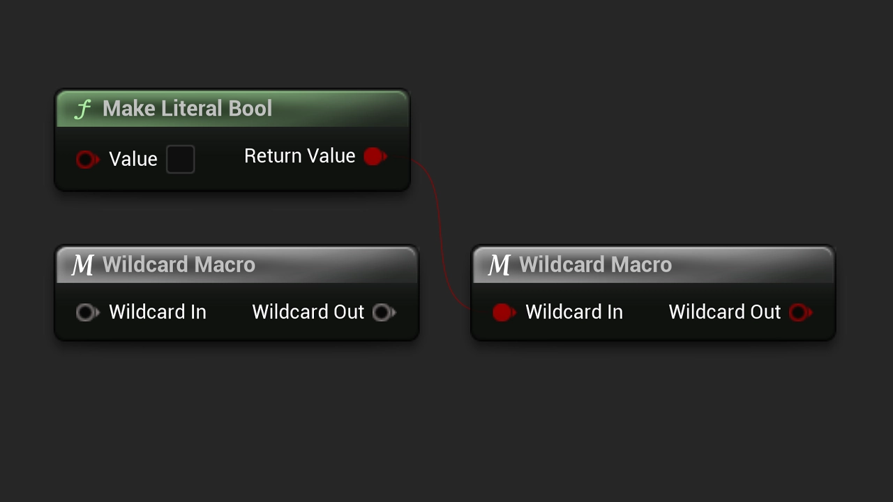 Showcasing wildcards on a macro node in Unreal Engine.